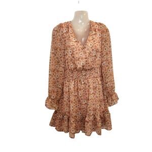 Lush Faux Wrap Long Sleeve Ruffle Cottagecore Floral A-Line Mini Dress Medium